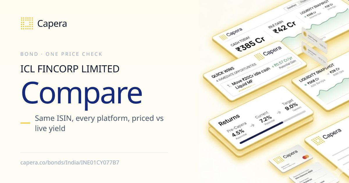 ICL FINCORP LIMITED (INE01CY077B7) — compare across bond platforms ...